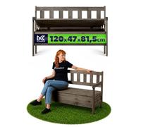KADAX Banc de Jardin - 120 x 47 x 81,5 cm - en Panneau de Fibres de Bois - avec Espace de Rangement et Dossier - Résistant aux intempéries - pour Jardin, Balcon - Marron foncé