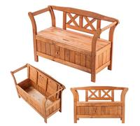 KADAX Banc de Jardin - 119 x 43 x 75 cm - en Panneau de Fibres de Bois - avec Espace de Rangement et Dossier - Résistant aux intempéries - pour Jardin, Balcon - Chêne doré