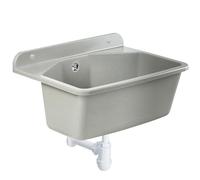 KADAX Bassin utilitaire gospo avec siphon, 46 x 37 x 20 cm, lavabo en plastique, pour lavage garage, sous-sol, buanderie, atelier, fixation murale, évier plat, accessoires inclus (gris)