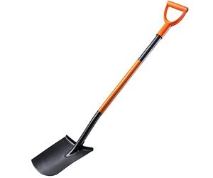 KADAX Bêche L 125 cm Pelle de jardinier avec manche en acier Pelle de jardin Pelle funéraire pour jardin, bêche de jardin avec poignée en métal (plate, noir/orange)