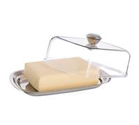 KADAX Beurrier en plastique, transparent Cloche à Beurre avec Couvercle, moderne Beurrier avec poignée Ergonomique, rectangulaire en Acier Inoxydable