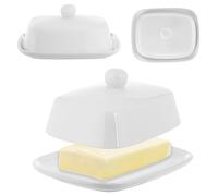 KADAX Beurrier en porcelaine, 16,5 x 13 x 5 cm, bol à beurre blanc avec couvercle et poignée, boîte de rangement pour 250 g de beurre, porte-beurre (blanc)
