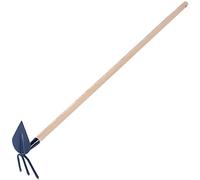 KADAX Binette en métal avec long manche en bois, double binette pour le jardin, pour ameublir, aérer et désherber le sol, sarcler (long, forme de cœur - 3 dents, avec manche en bois)