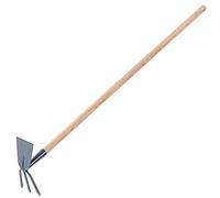 KADAX Binette en métal avec long manche en bois, double binette pour le jardin, pour ameublir, aérer et désherber le sol, sarcler (long, rectangle - 3 dents, avec manche en bois)