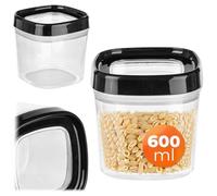 KADAX Bocal de conservation, boîte de rangement transparente en plastique, bocal hermétique avec couvercle, boîtes à verser pour farine, céréales, sucre et pâtes (600ml, Noir)