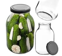 KADAX Bocal en Verre 3L Ø82mm Noir - pour choucroute, Kimchi, Kombucha, Fermentation | Couvercle à vis hermétique, hermétique, Lave-Vaisselle, BPA-Free | Bocal de Fermentation