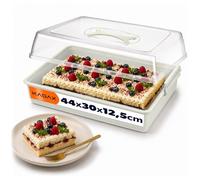 KADAX Boîte à gâteau, à muffins, avec couvercle et poignée, 44 x 30 x 12,5 cm, pour le transport, en plastique et tôle, rectangulaire, qualité alimentaire, crème