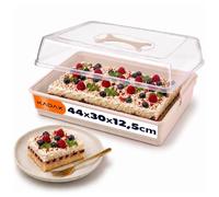KADAX Boîte à gâteau, à muffins, avec couvercle et poignée, 44 x 30 x 12,5 cm, pour le transport, en plastique et tôle, rectangulaire, qualité alimentaire, rose
