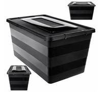KADAX Boîte de rangement avec couvercle, boîte à jouets, boîte de rangement en plastique robuste avec fermeture à clic, noir, 55 l