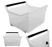 KADAX Boîte de rangement avec roulettes, conteneur en plastique avec poignées, contenant en plastique, Boîte de rangement transparente (29 L)