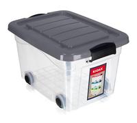 KADAX Boîte de rangement en plastique avec roulettes - 20 l - Gris - Organiseur avec couvercle - Boîte à clip pour jouets - Boîte de rangement avec fermeture à clic