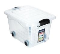 KADAX Boîte de rangement en plastique avec roulettes 20L, boîte de rangement transparente en plastique, organisateur avec couvercle, boîte à clips pour jouets, boîte de rangement avec fermeture à clic