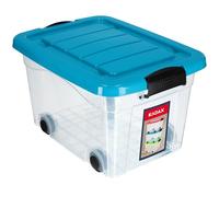 KADAX Boîte de rangement en plastique avec roulettes - 40 l - Bleu - Organiseur avec couvercle - Boîte à clip pour jouets - Boîte de rangement avec fermeture à clic