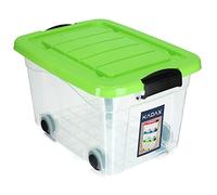 KADAX Boîte de rangement en plastique avec roulettes - 60 l - Vert - Organiseur avec couvercle - Boîte à clip pour jouets - Boîte de rangement avec fermeture à clic