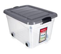 KADAX Boîte de rangement en plastique avec roulettes de 40 l - Gris - Organiseur avec couvercle - Boîte à clip pour jouets - Boîte de rangement avec fermeture à clic