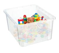 KADAX Boîte de rangement rectangulaire avec couvercle, boîte de rangement, conteneur empilable, boîte en plastique, boîte de rangement peu encombrante (20 L, Transparent)