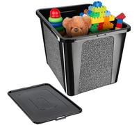 KADAX Boîte de rangement rectangulaire avec couvercle, empilable, en plastique, peu encombrante, 30 l, noire