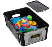 KADAX Boîte de rangement rectangulaire avec couvercle, empilable, en plastique, peu encombrante, 5 l, noire