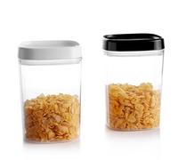KADAX Boîte de rangement transparente en plastique avec couvercle, boîtes de conservation hermétiques pour farine, céréales, sucre et pâtes (lot de 2 : 1000 ml, blanc et noir)