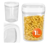 KADAX Boîte de rangement transparente en plastique avec couvercle pour farine, céréales, sucre et pâtes (1000 ml, blanc)
