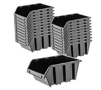 KADAX Boîtes de Rangement Murales, Boîtes Empilables en Plastique pour Organiser Vos Outils, Bacs à Bec pour Garage (Lot de 20 : Noir, 115 x 80 mm)