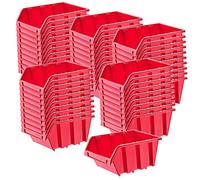 KADAX Boîtes de Rangement Murales, Boîtes Empilables en Plastique pour Organiser Vos Outils, Bacs à Bec pour Garage (Lot de 50 : Rouge, 115 x 80 mm)
