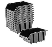 KADAX Boîtes de Rangement Murales, Boîtes Empilables en Plastique pour Organiser Vos Outils, Bacs à Bec pour Garage (Lot de 10 : Noir, 230 x 160 mm)