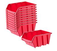 KADAX Boîtes de Rangement Murales, Boîtes Empilables en Plastique pour Organiser Vos Outils, Bacs à Bec pour Garage (Lot de 10 : Rouge, 115 x 80 mm)