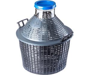 KADAX Bonbonne en verre avec panier en plastique "Fonte", Large ouverture, bonbonne de vin, bouteilles, cuve de fermentation, 34L