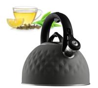 KADAX Bouilloire en acier inoxydable émaillé avec poignée, bouilloire rétro pour tous les types de feux, bouilloire à sifflet, bouilloire sifflante, bouilloire sifflante (grise, 2,5 l)