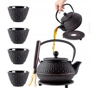 KADAX Bouilloire en fonte avec tasses à thé, Service à thé japonais en fonte noire