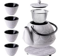 KADAX Bouilloire en fonte avec tasses à thé, Service à thé japonais, Service à thé (Blanc)