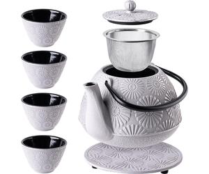 KADAX Bouilloire en fonte avec tasses à thé, Service à thé japonais, Service à thé (Blanc)
