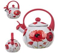 KADAX Bouilloire Sifflante en Acier 2.2L, Théière Émaillée pour Cuisinières à Induction et à Gaz, Dotée d'une Poignée Ergonomique et d'un Sifflet Intégré (Fleurs rouges)