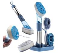 KADAX Brosse à vaisselle multifonctionnelle avec 4 têtes de brosse, brosse de lavage avec distributeur de liquide vaisselle, brosse de cuisine, brosse à vaisselle pour vaisselle, distributeur de savon