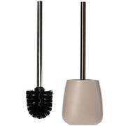 Kadax Brosse WC Lot de 12 – Manche long acier, poils durs, porte-brosse céramique – Beige