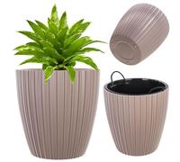 KADAX Cache-pot Ø 24 cm avec insert intérieur, pot de fleurs rond, pot de fleurs en plastique, pot de fleurs pour l'intérieur et l'extérieur, cache-pot (beige)