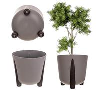 KADAX Cache-pot avec insert intérieur, pot de fleurs rond en plastique, pot de fleurs décoratif pour l'intérieur et l'extérieur, beige foncé, 30 cm