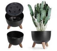 KADAX Cache-pot de fleurs sur pieds avec support de fleurs 33 cm Bol rond noir
