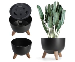 KADAX Cache-pot de fleurs sur pieds avec support de fleurs 33 cm Bol rond noir