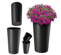 KADAX Cache-Pot décoratif Noir ⌀ 25,5 cm x H 47 cm, Plastique avec éclats de Bois, Insert Amovible - pour Balcon ou intérieur