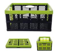 KADAX Caisse pliante en plastique - 47 x 34 x 21,5 cm - Avec poignées - Panier pliable - Panier de rangement pour bureau (noir/vert)
