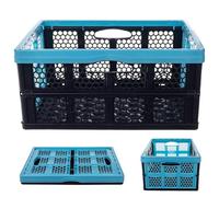 KADAX Caisse Pliante en Plastique - 47 x 34 x 21,5 cm - Boîte de Rangement Pliable avec poignées - Panier Pliable - Panier de Rangement pour Bureau (Noir/Bleu)