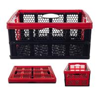 KADAX Caisse Pliante en Plastique - 47 x 34 x 21,5 cm - Boîte de Rangement Pliable avec poignées - Panier Pliable - Panier de Rangement pour Bureau (Noir/Rouge)