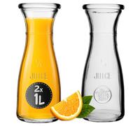 KADAX Carafe sans couvercle en verre, carafe à eau universelle, carafe à eau, carafe en verre, carafe à boisson, pour tous les types de jus, carafe à vin (1 l, 2 pièces)