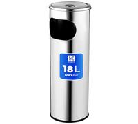 KADAX Cendrier sur pied en acier inoxydable avec poubelle de 18 l, couvercle et cendrier posé, poubelle d'extérieur (argent)