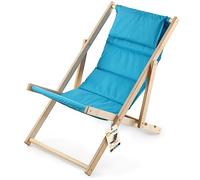 KADAX Chaise longue en bois de hêtre, chaise pliante pour plage, jusqu'à 120 kg, moderne, bleue, avec appui-tête