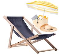 KADAX Chaise Longue Pliable en Bois pour se Détendre Confortablement à la Plage, sur Le Balcon ou dans Le Jardin, Transat Pliant d'Extérieur (Bleu Marine)