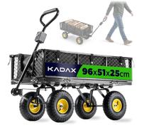 KADAX Chariot de jardin en filet avec bâche amovible, capacité de charge 300 kg, en acier revêtu par pulvérisation, chariot à main avec poignée antidérapante, chariot de jardin, chariot de transport