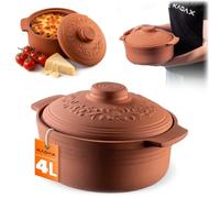 KADAX Cocotte en argile avec couvercle pour micro-ondes et four, cuiseur vapeur en matériaux naturels, plat à gratin pour une cuisson sans graisse, cocotte ronde (4 l), K8756